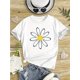 thumbnail image 1 of Girls' Casual Daisy Graphic Tee - Soft Cotton, Round Neck Short Sleeve T-Shirt, Perfect for Spring/Summer, Machine Washable, Girls Casual Wear|Daisy Print Top|Nontransparent Material, 1 of 6