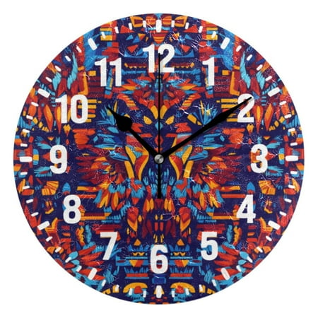 Yayeee 10 Wall Clock Battery Operated Quartz Round Silent Non-Ticking Home Decor,Red Geometric Eagle