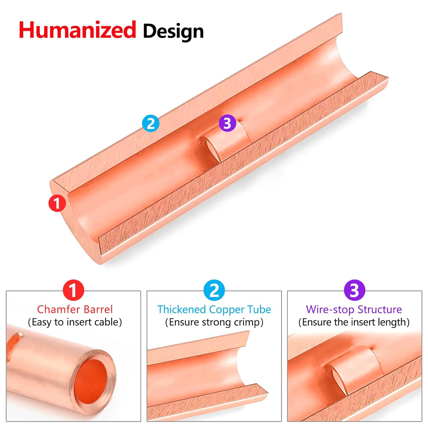 20 Pieces 8 Gauge Bare Copper Uninsulated Butt Terminal Kit, 20 Pieces Seamless Barrel Crimp Butt Terminal Wire Connectors, comes with 20 Pieces 3:1 Heat Shrink Tubing