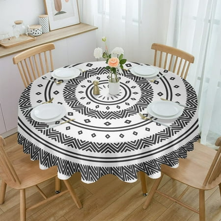

Round Tablecloth Boho Black And White Pattern Wedding Hotel Table Cover Holiday Dining Table Waterproof