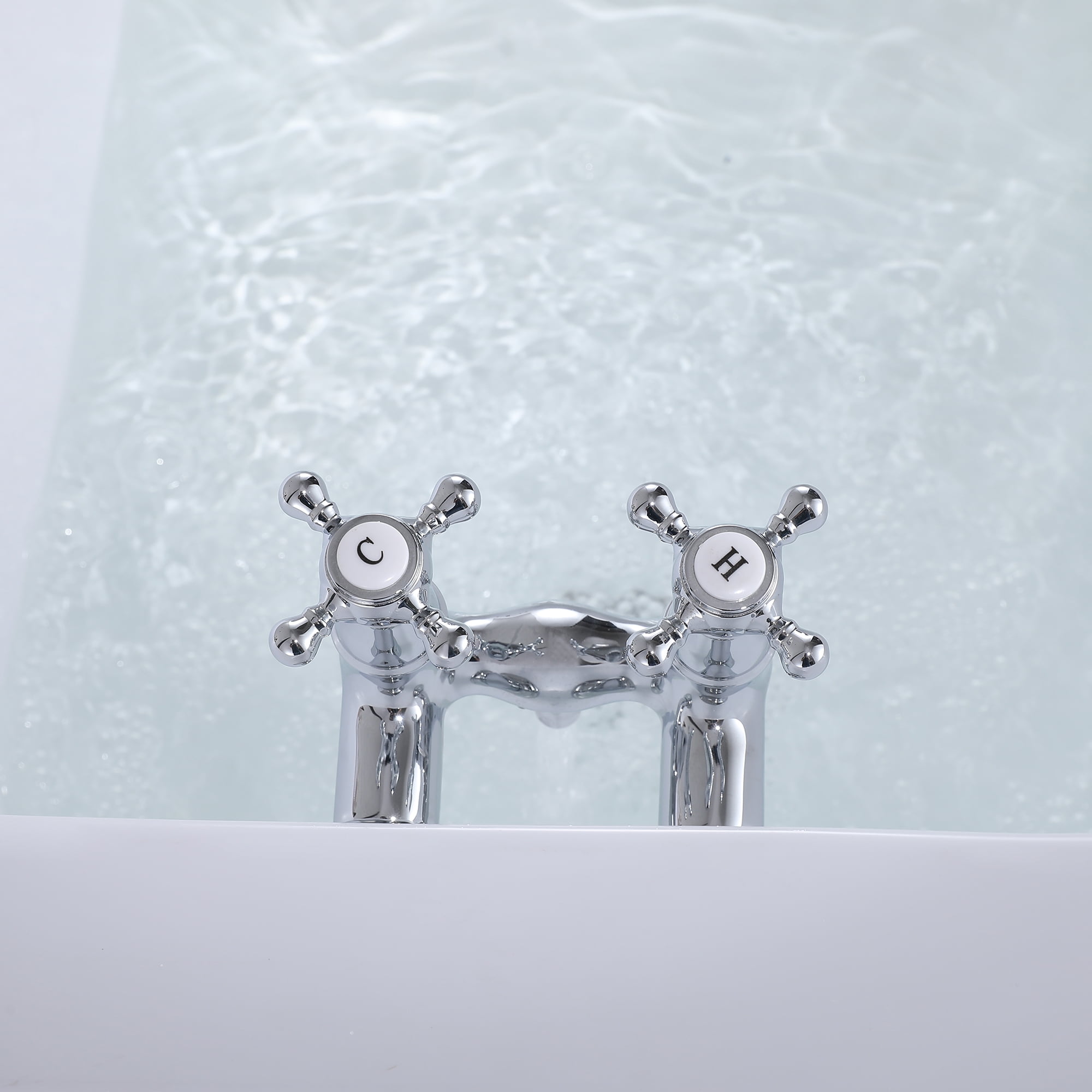SUMERAIN Wall Mount Tub Faucet Vintage Leg Tub Filler 3-3/8 Inch Center High Flow Chrome