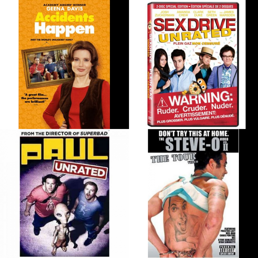 Comedy 4 Pack DVD Bundle Accidents Happen, Sex Drive, PAUL-PAUL, The Steve-O Video, Volume 2 The Tour Video
