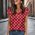 thumbnail image 2 of YMNXA Womens T Shirts Short Sleeve V Neck Polka Dot Print Slim Fit Fashion Soft Breathable Tee Top For Casual Daily Wear,Red,XXXXXL, 2 of 4