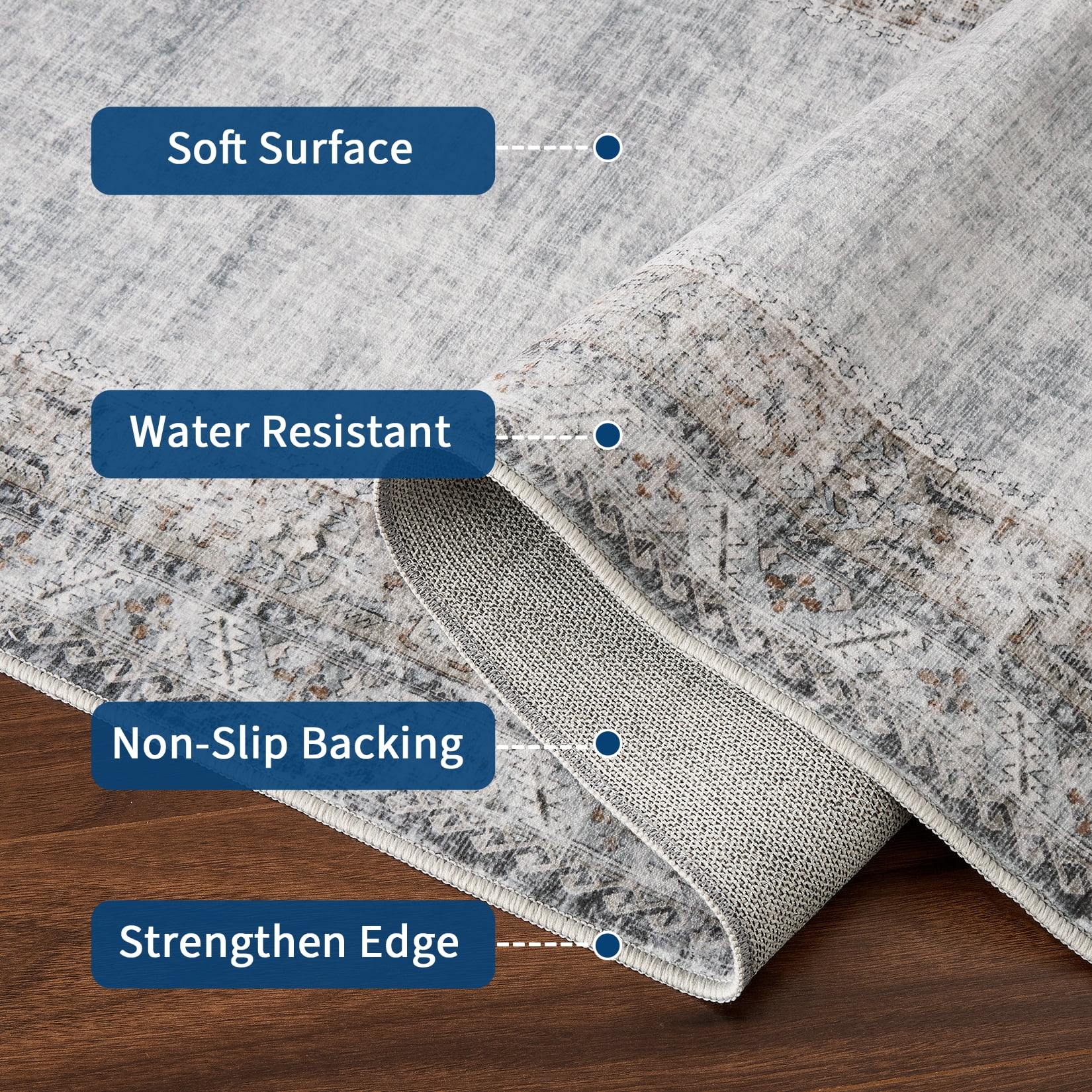 Hasoo Washable Office 9' x 12' Indoor Carpet Polyester Gray Green Stain-Resistant Border Area Rug for Room Decor