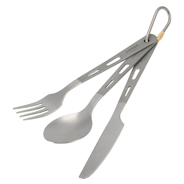 Lixada 3 Piece Cutlery Set Titanium Outdoor Camping Picnic Cutlery Spoon Cutter Fork with