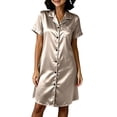 thumbnail image 3 of VBVC Women's Satin Button Down Notch Collar Nightgown , Short Sleeve Sleepwear Pajama Dress For Women , Ladies' Soft Loungewear Sleep Shirt with Pockets,Beige,M-2XL, 3 of 9