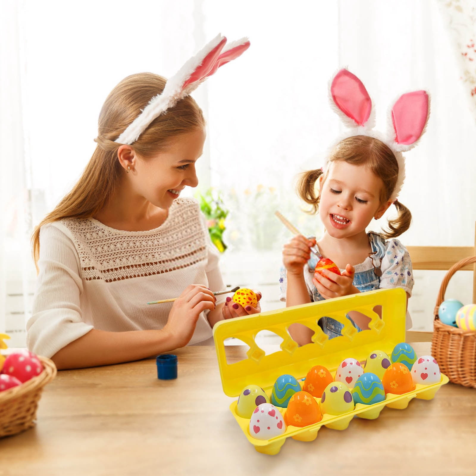 Uutvery 12 Pc Pre-Filled Easter Eggs Set, 24 Slow Rising Stress Relief Toys Bunnies Ducks Cats, DIY Decompression Fidgets, Basket Stuffers Party Favors