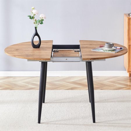 Extendable Kitchen Table Modern Farmhouse Dining Table Extendable Dining Room Table Expandable Conference Table Round Mid-Century Modern Dining Table for Small Space Dining Room (Wood)
