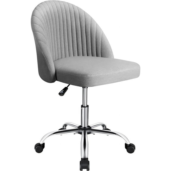JUMMICO Home Office Desk Chair Vanity Chair Twill Upholstered Adjustable Mid-Back Armless Swivel Task Chair Modern Fabric Office Chairs with Wheels for Bedroom, Living Room (Pale Gray)