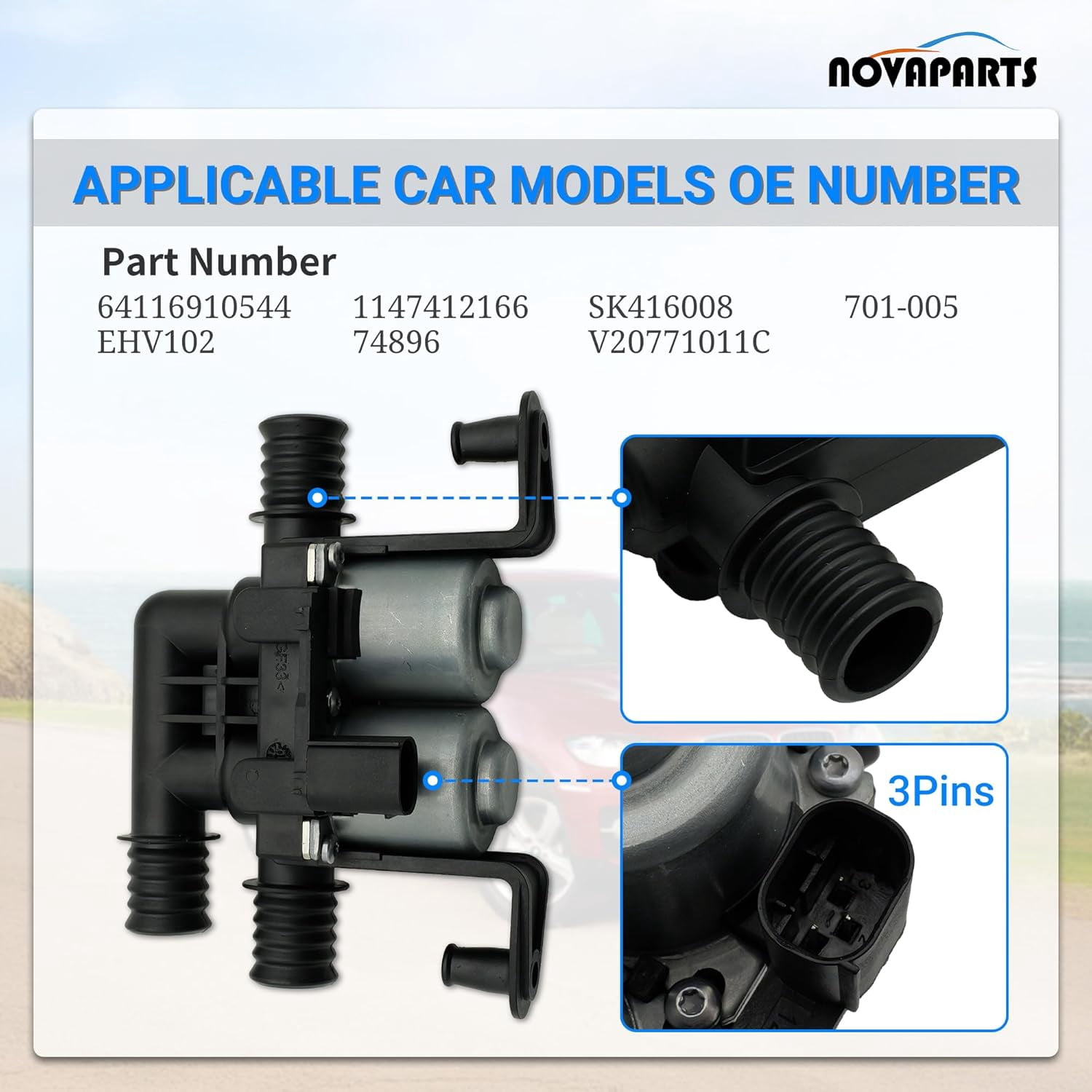 64116910544 Heater Control Valve for 2004-2018 BMW E53 E70 F15 X5 2008-2019 BMW E71 F16 X6 1147412166 EHV102 701-005 Water Control Valve