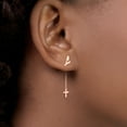 thumbnail image 2 of Personalized Planet Women's Script Initial Earring with Cross Dangle Button Drop Earrings, 2 of 5