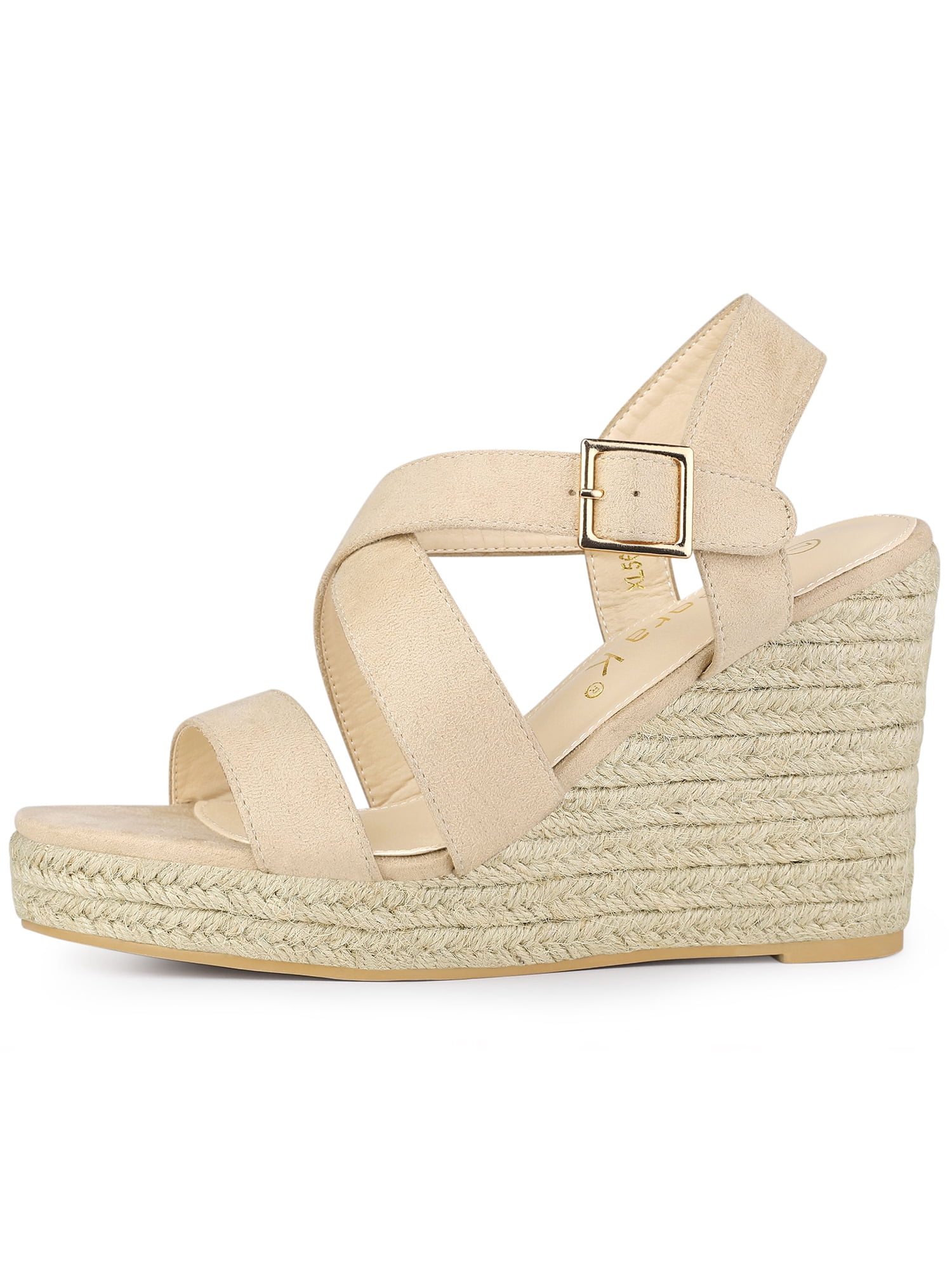 DARING DIVA Women's Stylish Espadrilles Platform Slingback Wedges Sandals Beige 8.5