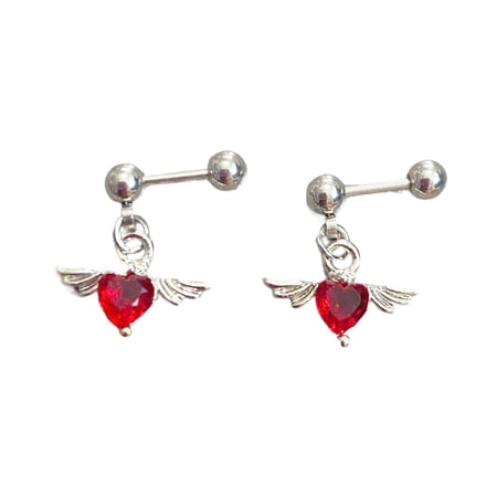 Hypoallergenically Stainless Steel Heart Wing Earrings Comfort Fit Ear Studs Everyday Jewelry For Her