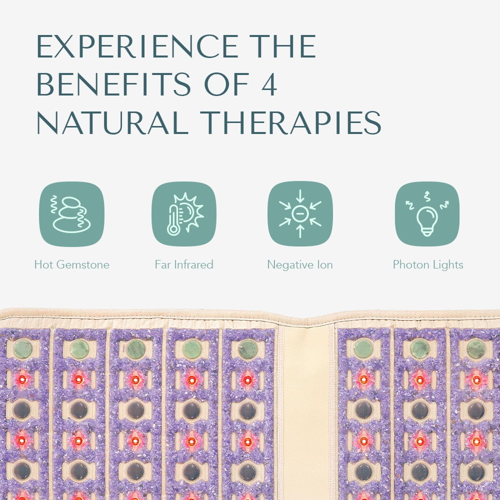 Far Infrared Chair Heating Pad - Natural Gemstones Mat for Back Pain - PEMF, Negative Ions and Photon Lights - 40" x 18"