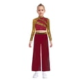 thumbnail image 6 of Aislor Girls 2 Piece Dance Outfits Sparkly Sequin Rhinestone Crop Top with Split Sides Flowy Pants Set Burgundy 8, 6 of 7
