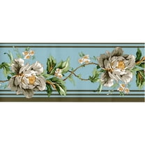 Trimz Peonies and Daisies Floral Wallpaper Border - Blue, white, green, yellow 15' L x 7" W