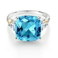 thumbnail image 2 of Gem Stone King 925 Silver and 10K Yellow Swiss Blue Topaz and White Moissanite and Diamond Ring for Women (9.25 Cttw, 12MM Cushion and 5mm Trillion) (Size 8), 2 of 3