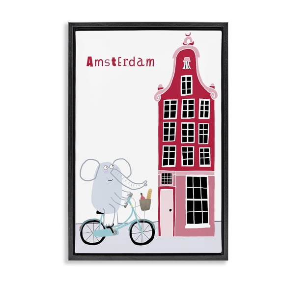 Elephant & Amsterdam Building Black Framed Floater Canvas Wall Art, design by Carla Daly