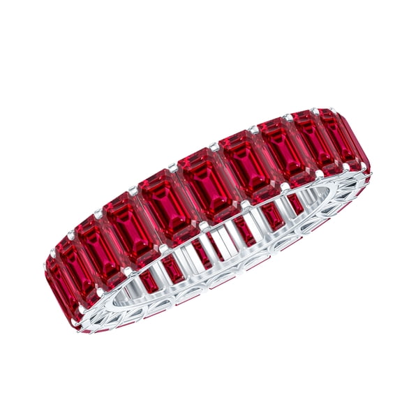 Rosec Jewels Lab Grown Ruby Eternity Band - AAAA Quality Certified - Emerald Cut Ruby Anniversary Band - Ready to Gift, 925 Sterling Silver, US 4.00