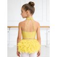 thumbnail image 6 of Hansber Kids Girls Latin Jazz Dance 2 Piece Outfit Rhinestone Crop Top and Tassel Feather Skirted Briefs Yellow 16, 6 of 7
