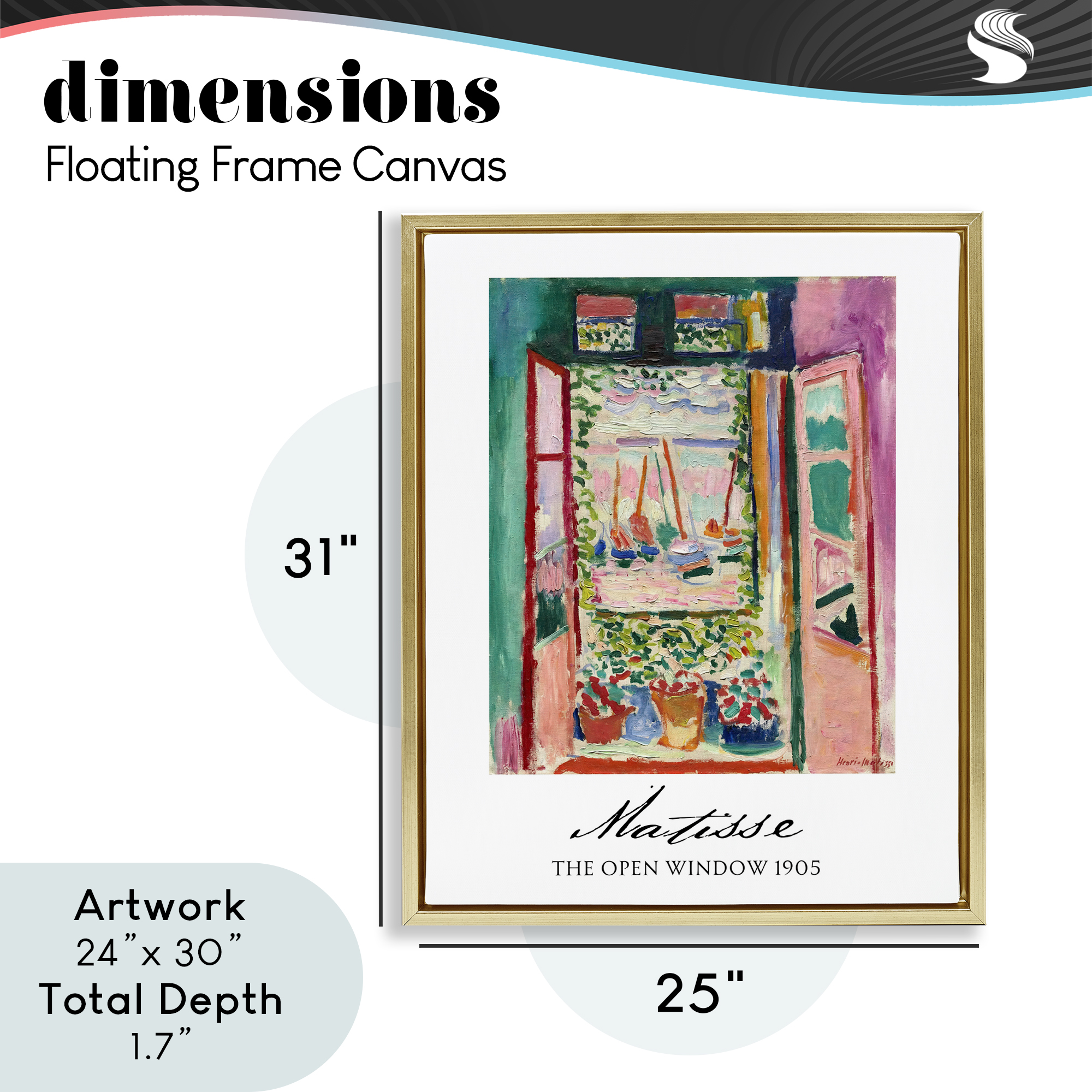 The Open Window Matisse Gold Framed Floater Canvas Wall Art, design by Vintage Hustle