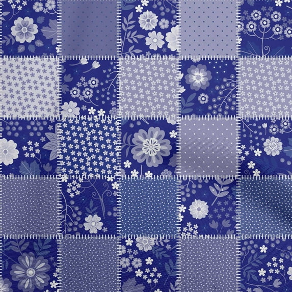 oneOone Cotton Silk Royal Blue Fabric Floral Sewing Material Print Fabric By The Yard 42 Inch Wide