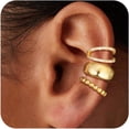thumbnail image 4 of Ydou Cuffs Earrings for Women Non Pierced Earrings, Clip on Cartilage Earrings Dainty 14K Gold Plated Cubic Zirconia Huggie Hoop Earring for Women Trendy Jewelry Set 3pcs, 4 of 7