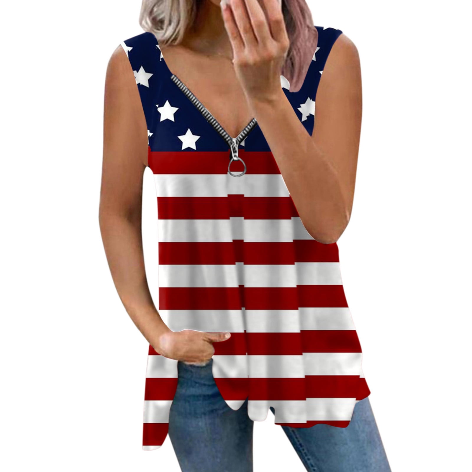 Comfortable Sport Vest Tank Top Yoga Woman American Flag Print Tops Independence Day Racerback Sleeveless Toponly 