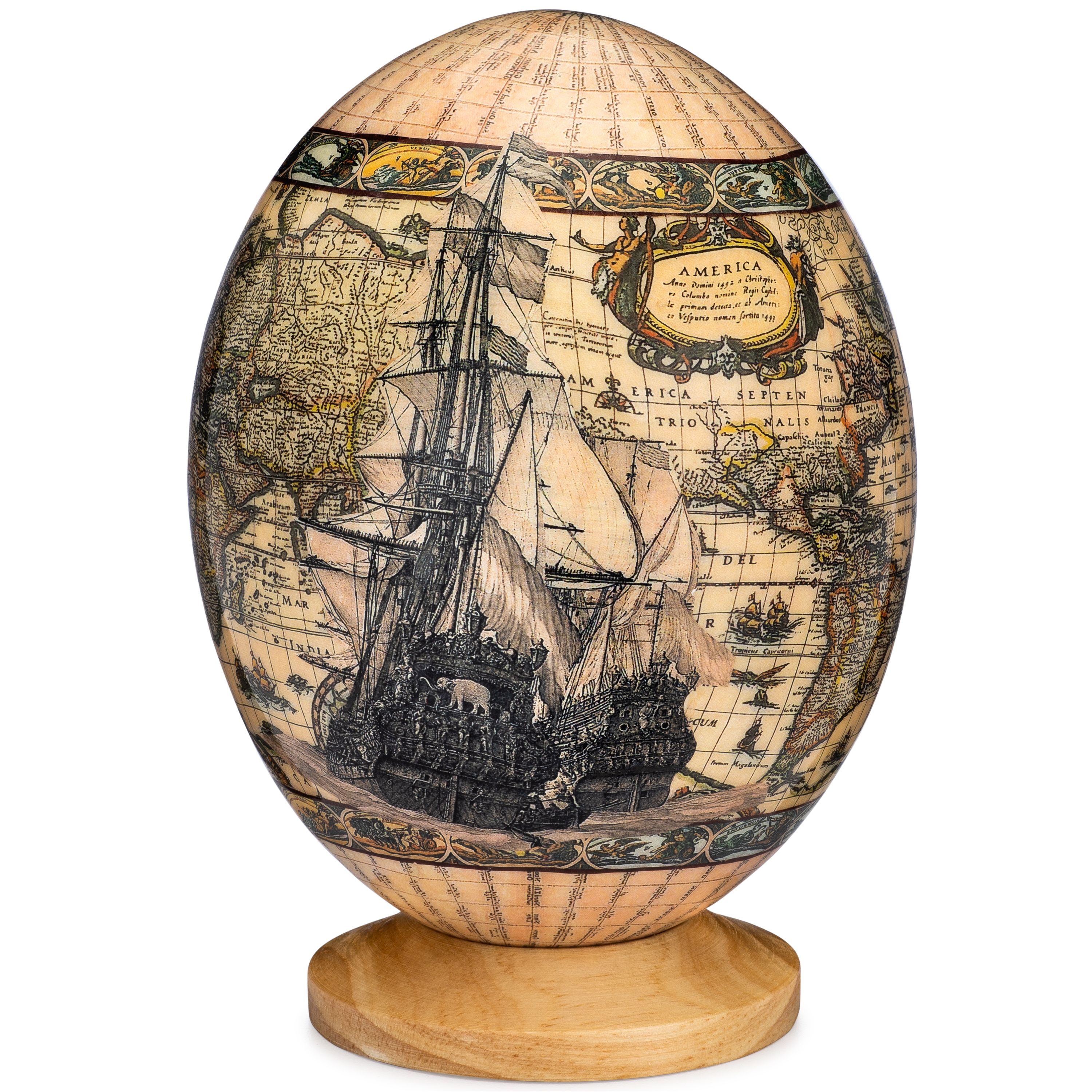 Premium Decorated Ostrich Egg with Wooden Display Stand Decorative