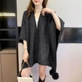 thumbnail image 4 of Zpanxa Winter Coats for Women Poncho Cape with Pom-pom Trim Casual Warm Wrap Black Free Size, 4 of 5