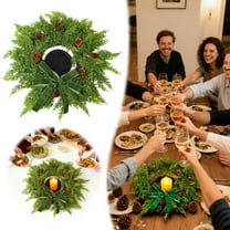 Christmas Candle Holder Centerpiece with Artificial Greenery Wreath- Cedar&Pinecones Decor for Holiday Table, Mantle, Xmas Dinner Party, Kitchen Windows, Cabinets, and Wedding Table Decorations