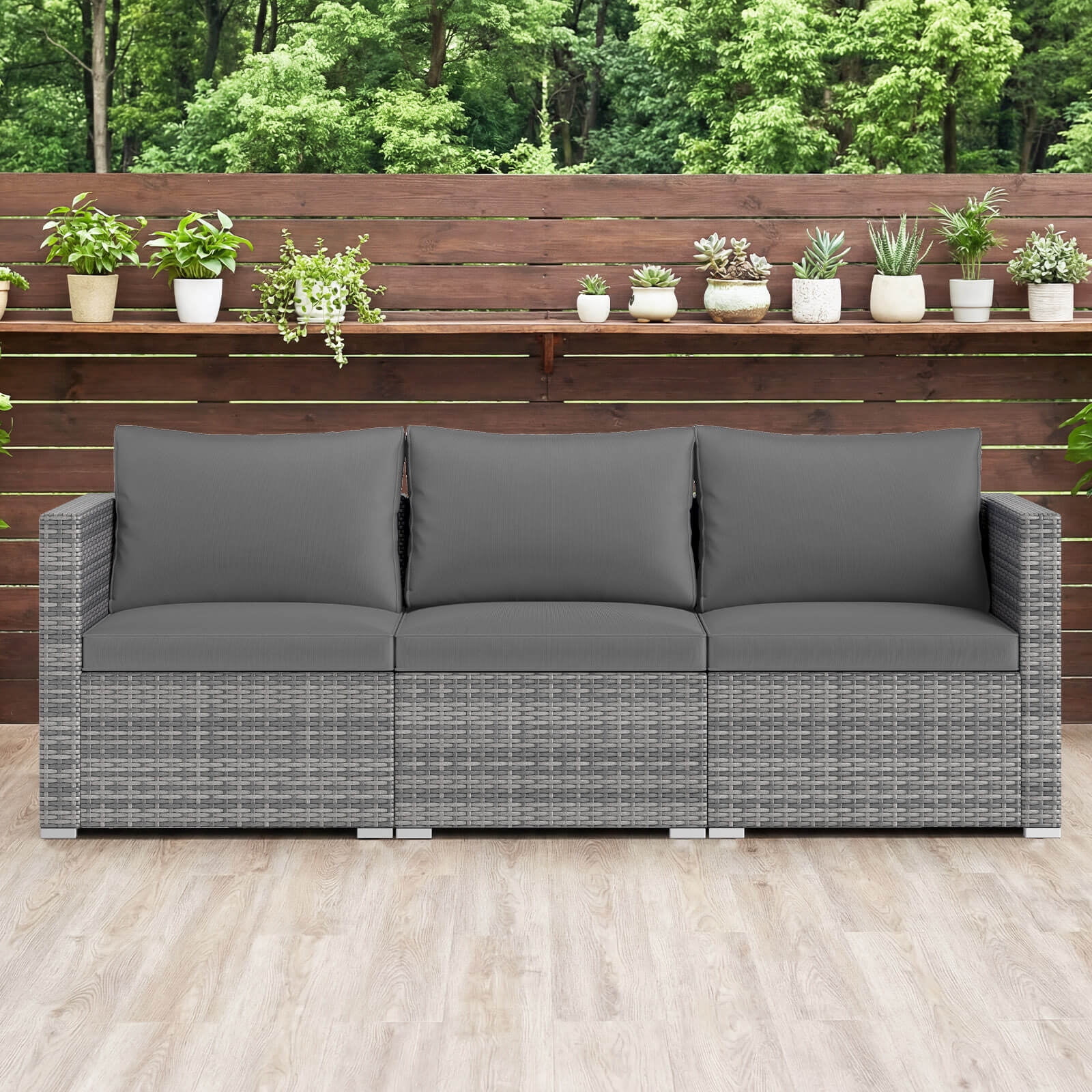 Costway 3PCS Patio Sectional Sofa Set, PE Rattan Modular Couch Furniture Set with Cushions Gray + Mix Gray