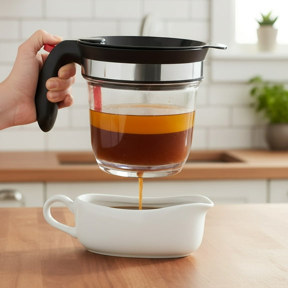 Bohorizon Fat Separator with Bottom, Gravy Separator with Oil Strainer, 4 Cups, Pack of 1, Red