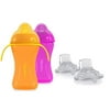 Soft & Flexible Spout with Handles Cup plus Extra Spouts Combo, Orange & Pink - Set of 2