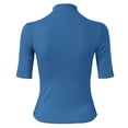 thumbnail image 5 of Womens T Shirts Blouses Semi Turtleneck Thermal Slim Fit Short Sleeve Stretch Womens Athletic Tops,Blue,M, 5 of 5