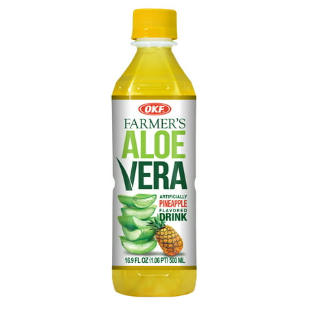 OKF Farmer's Aloe Vera Drink, Pineapple, 16.9 Fluid Ounce (Pack of