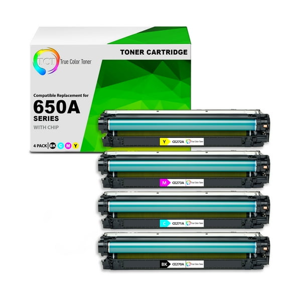 TCT 650A Toner Cartridge 4 Pack - Premium Compatible Replacement for 650A CE270A CE271A CE272A CE273A