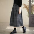 thumbnail image 4 of DHFJKG Womens Skirts Plaid Pleated Midi Long Skirt A-line Elastic Waist Autumn Winter Tartan Trendy Skirt, 4 of 8
