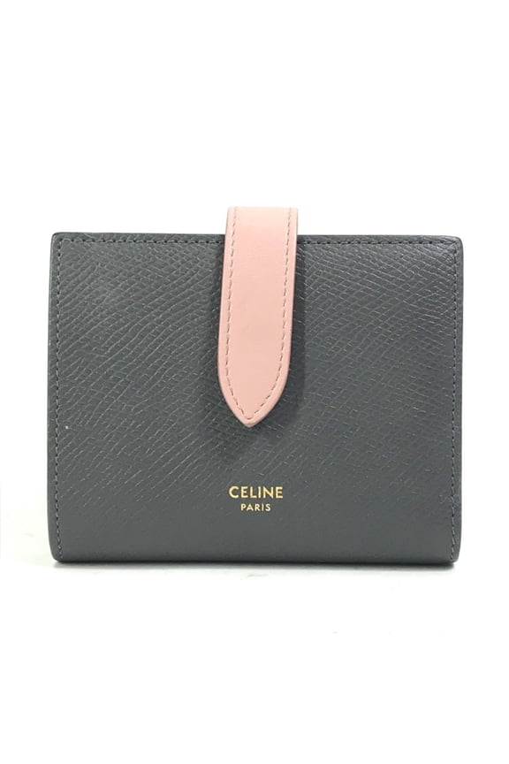 Pre-Owned CELINE 10H263BRU.10GV Two-Tone Small Strap Wallet, Compact Tri-Fold Leather... (Good)