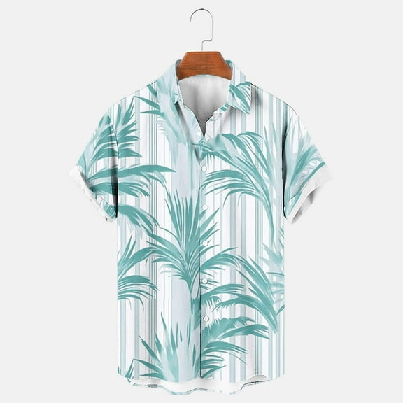 DIOAZUD Mens Big and Tall Shirts Hawaiian Shirt for Men Casual Button Down Short Sleeve Shirts Tropical Palm Tree Print Tops Summer Vacation Beach T Shirt