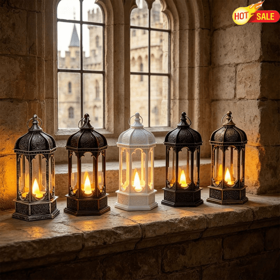 Vintage Hexagonal LED Flameless Candle Lantern, Hanging Mini Decorative Lantern With Flickering Light For Table Mantel Patio Indoor Outdoor Wedding Christmas Halloween Farmhouse Rustic Home Decor