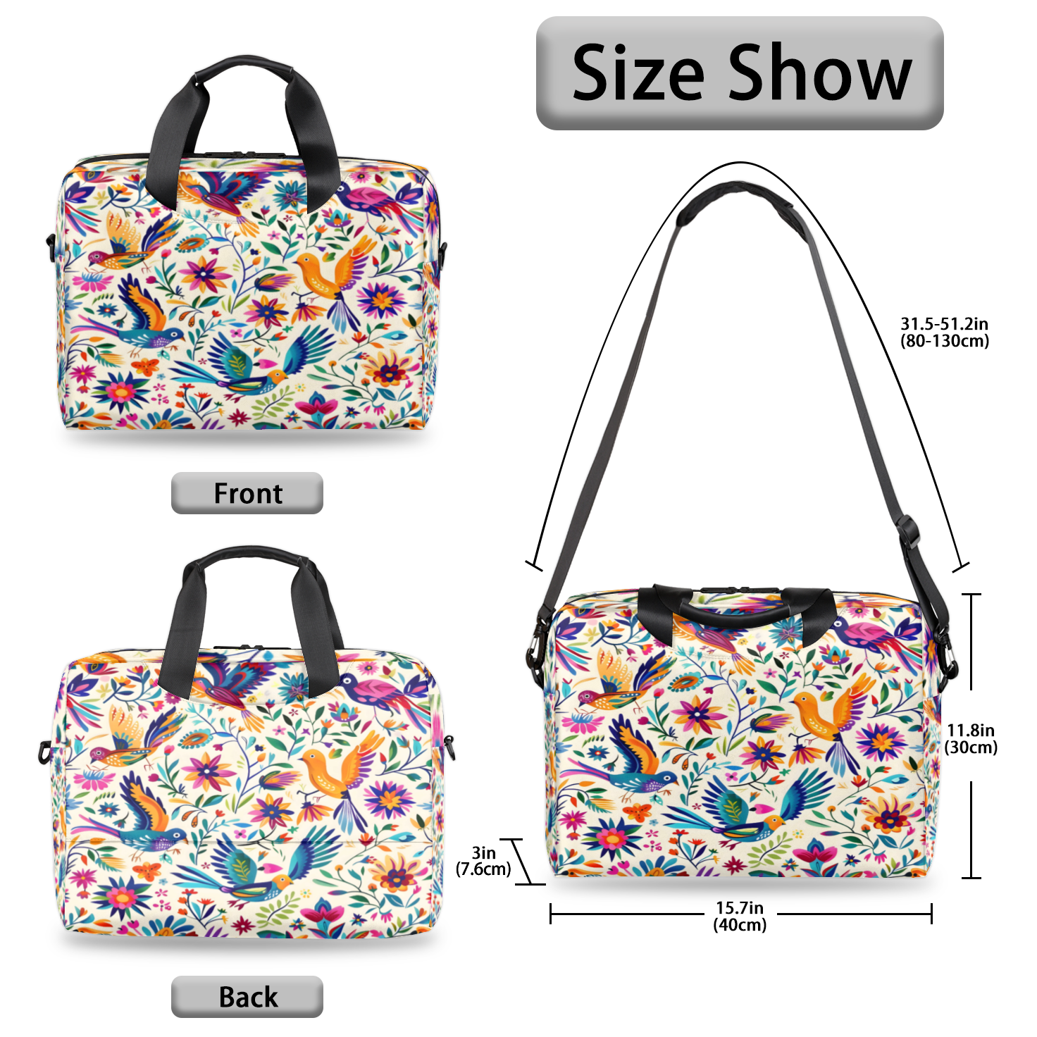 Herdesigns Mexica Mexico Floral Bird Laptop Bag for Women Men, Computer Case Briefcase Messenger Bags, 15-15.6 inch Laptop Sleeve Shoulder Bag
