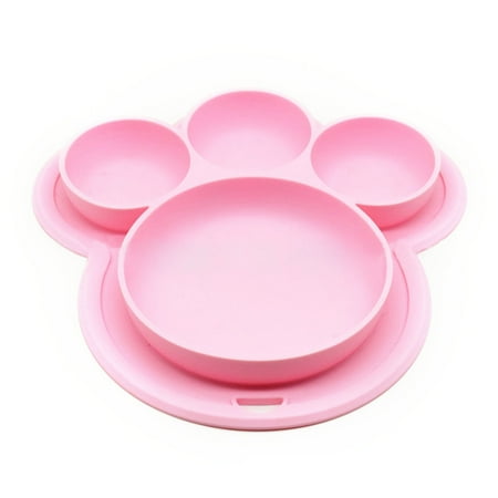 Kid Plates, Justdolife Cute Bear Paw Shape Suction Silicone Food Fruits Divided Plate Dinner Plate Dish Bowl Tableware Birthday Gift Toy for Kids Baby Toddler Boys Girls Home