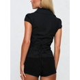 thumbnail image 2 of Women Y2K Lapel Cap‑Sleeve Button‑Down Crop Blouse, Ruched‑Front Tie‑Back Slim‑Fit Vintage Going‑Out Summer Top, 2 of 10