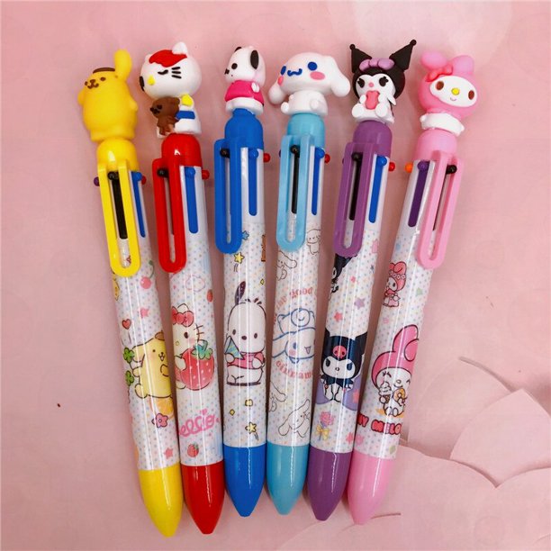 Sanrio-Bolígrafo Multicolor de 8 colores para niños, juguete de papelería creativo, Melody KTcat, con muñeca de silicona, dibujos animados para estudiantes, 6 colores