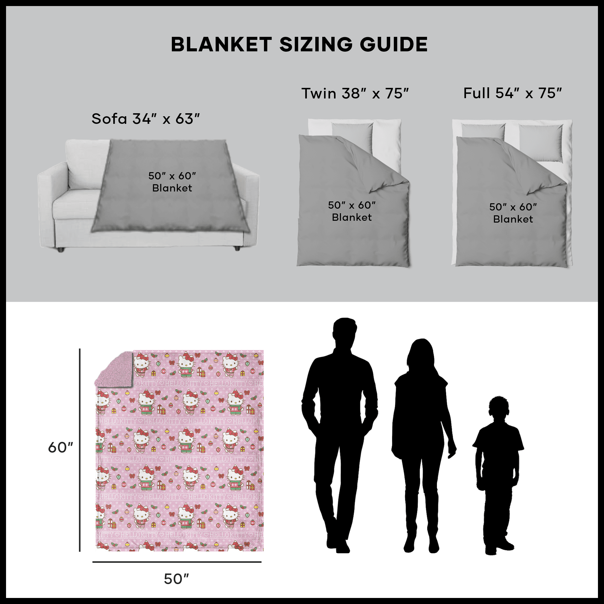 Hello Kitty Merry Kitty Silk Touch Throw Blanket with Sherpa Reverse 50 x 60 inches