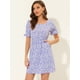 thumbnail image 2 of Vestido Floral Por Encima De La Rodilla Con Cintura Elástica Y Cuello Cuadrado Con Mangas Abullonadas Para Mujer Púrpura L, 2 of 6