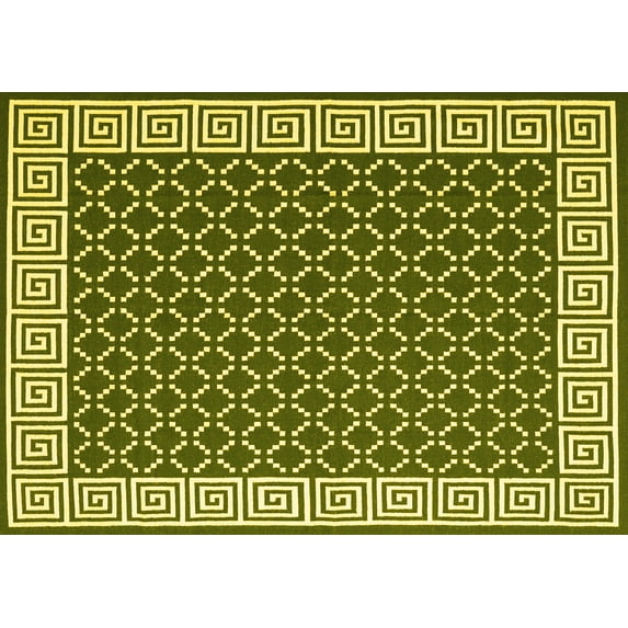 Ahgly Company Machine Washable Indoor Rectangle Abstract Yellow Contemporary Area Rugs, 7' x 10'