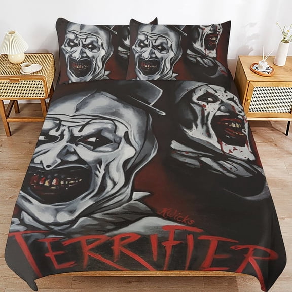 Terrifier 2 Bed Duvet Cover Microfiber Bedding Sets 3D Printed Lightweight 3 Piece Comforter Sets, 1 Duvet Cover And 2 Pillow Shams for Kids Boys Girls 86"x70"
