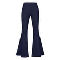 thumbnail image 6 of Women's Solid Color Flare Leggings with Pockets, High Waisted Yoga Pants, Stretchy Soft Bootcut Workout Leggings, Athletic Compression Pants for Women Dark Blue XXL, 6 of 7